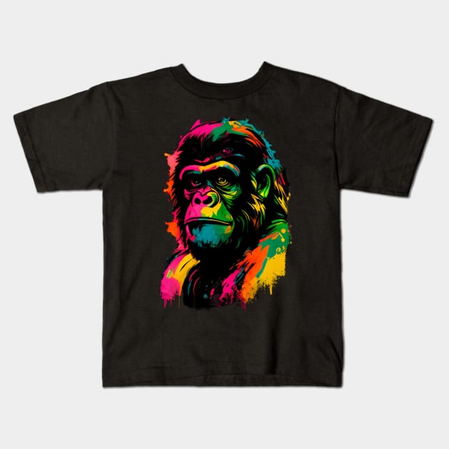 colorful Ape print. Kids T-Shirt by Discover Madness